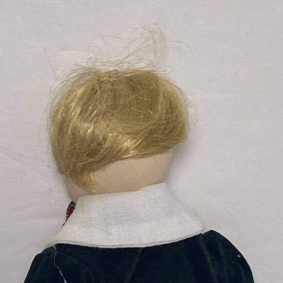 Vintage Porcelain Christmas Boy Doll in Velvet Outfit Girl Doll Handbag Gold - Picture 9 of 16